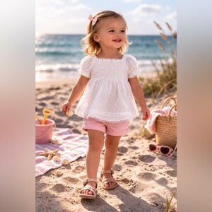 NWT Haute Hippie Girls Dotted Swiss Smocked top, 18 mo, MSRP $64